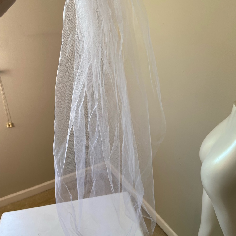 Vintage cream satin floral wedding headband veil - Picture 5 of 7